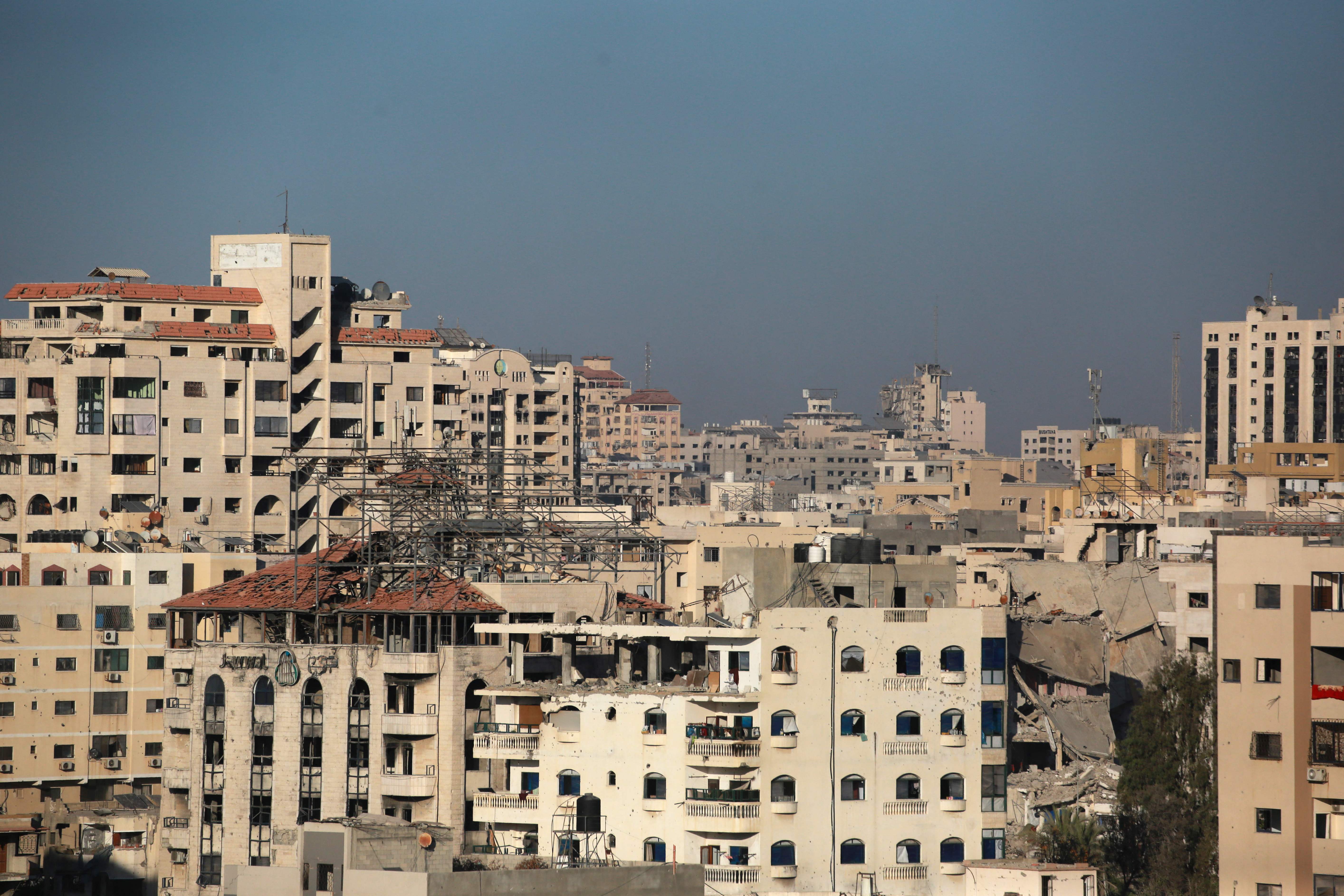 This picture shows damaged buildings in Gaza City on September 1, 2025. Almost two years since Israel began its campaign in Gaza after Hamas militants' October 7, 2023 attack, swathes of the Palestinian territory have been reduced to rubble and the vast majority of its population has been displaced at least once. (Photo by BASHAR TALEB / AFP)