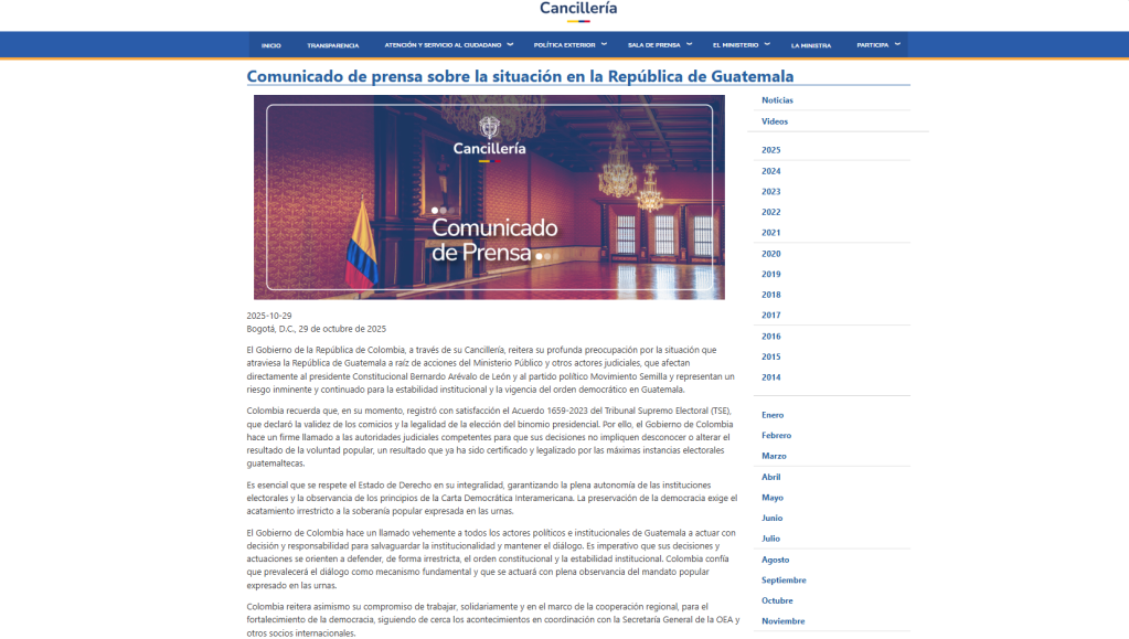 Comunicado Colombia intento golpe de Estado en Guatemala