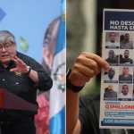 Ministro Francisco Jiménez junto al afiche de los reos fugados de Fraijanes II.