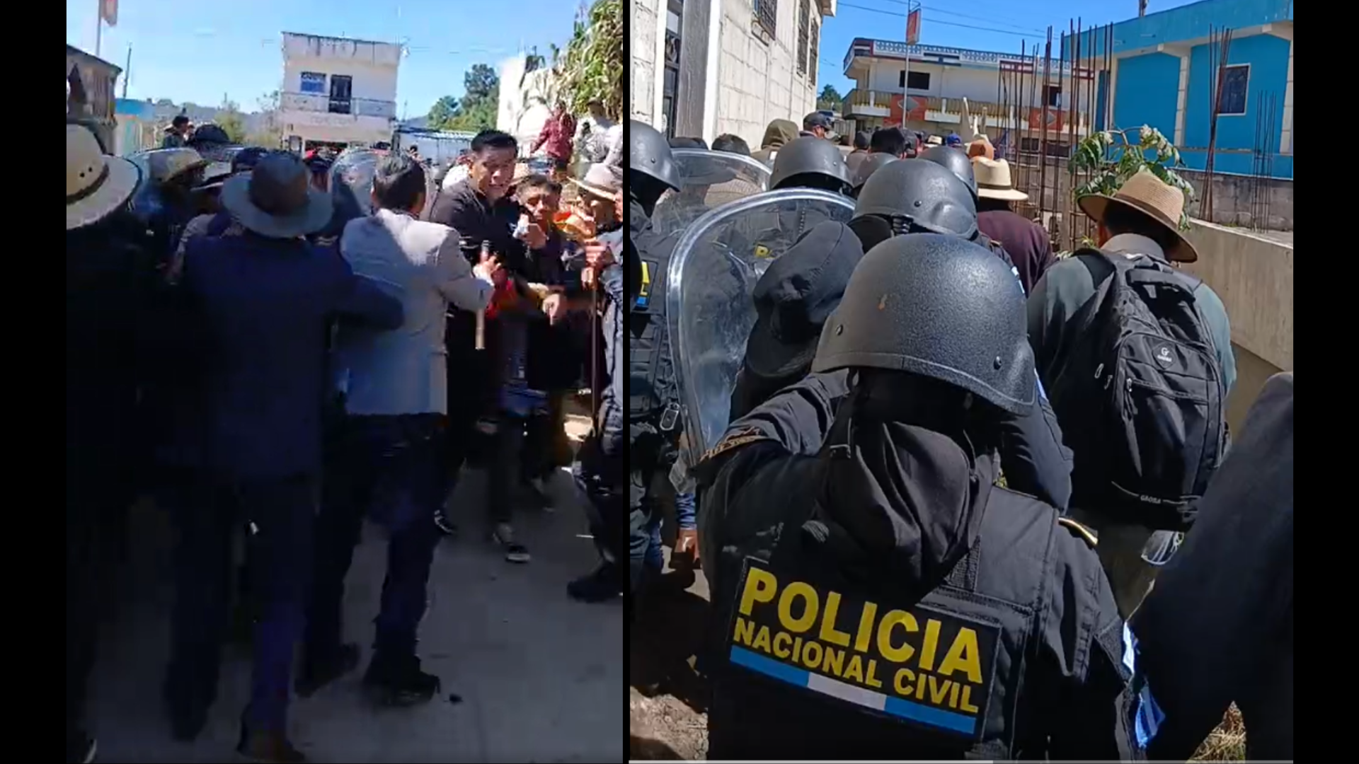 Policías y miembros de las comunidades de Tacajalvé y San Antonio Sija durante el conflicto por los límites territoriales en Totonicapán.