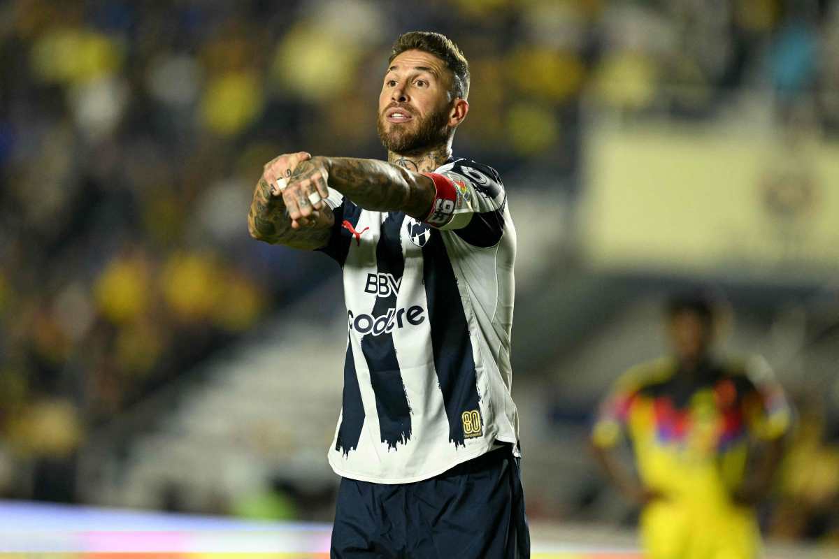 Monterrey's Spanish defender #93 Sergio Ramos gestures during the Liga MX Apertura quarter-final second leg football match between America and Monterrey at Ciudad de los Deportes Stadium in Mexico City on November 29, 2025. (Photo by YURI CORTEZ / AFP)