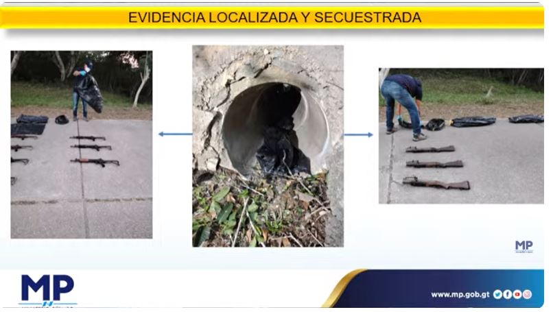 Parte del armamento robado del Ejército fue hallado en drenajes del Comando Aéreo de Petén, señala el MP