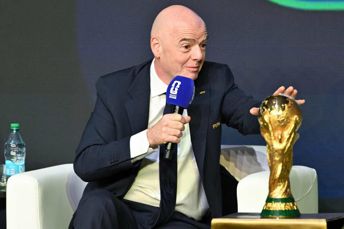 FIFA President Gianni Infantino speaks during the FIFA World Cup 2026 official match schedule announcement in Washington, DC, on December 6, 2025. (Photo by Roberto SCHMIDT / AFP)