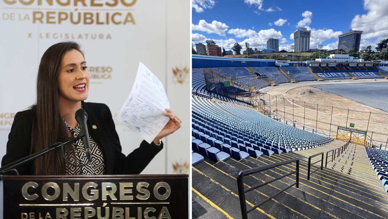 Composición de la diputada Karina Paz y el Estadio Doroteo Guamuch Flores en el contexto de la remodelación y señalamientos a la CDAG.