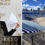 Composición de la diputada Karina Paz y el Estadio Doroteo Guamuch Flores en el contexto de la remodelación y señalamientos a la CDAG.