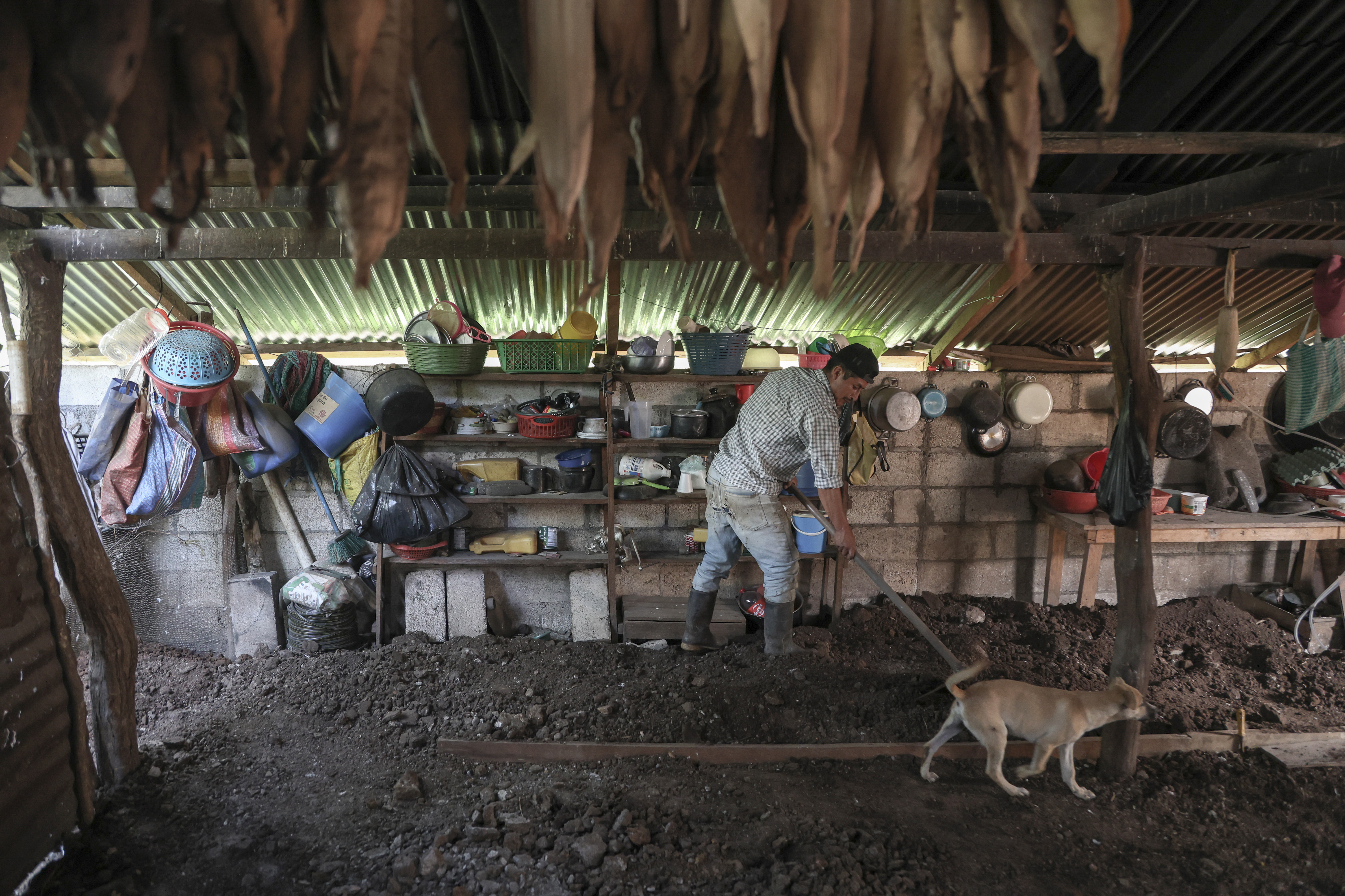 ACOMPAÑA CRÓNICA: GUATEMALA POBREZA AME9525. El Roblarcito (GUATEMALA), 14/09/2025.- Fotografía del 05 de septiembre de 2025 de una persona preparando el suelo para aplicar material en una vivienda, en la aldea El Roblarcito (Guatemala). Miles de personas viven en Guatemala en hogares con pisos de tierra debido a la pobreza, una situación que genera enfermedades de diversa índole y que el Gobierno que preside Bernardo Arévalo de León intenta erradicar, aunque el éxito parece aún lejano con solamente cuatro municipios de 340 libres de un problema grave para el desarrollo de la población. EFE/Mariano Macz