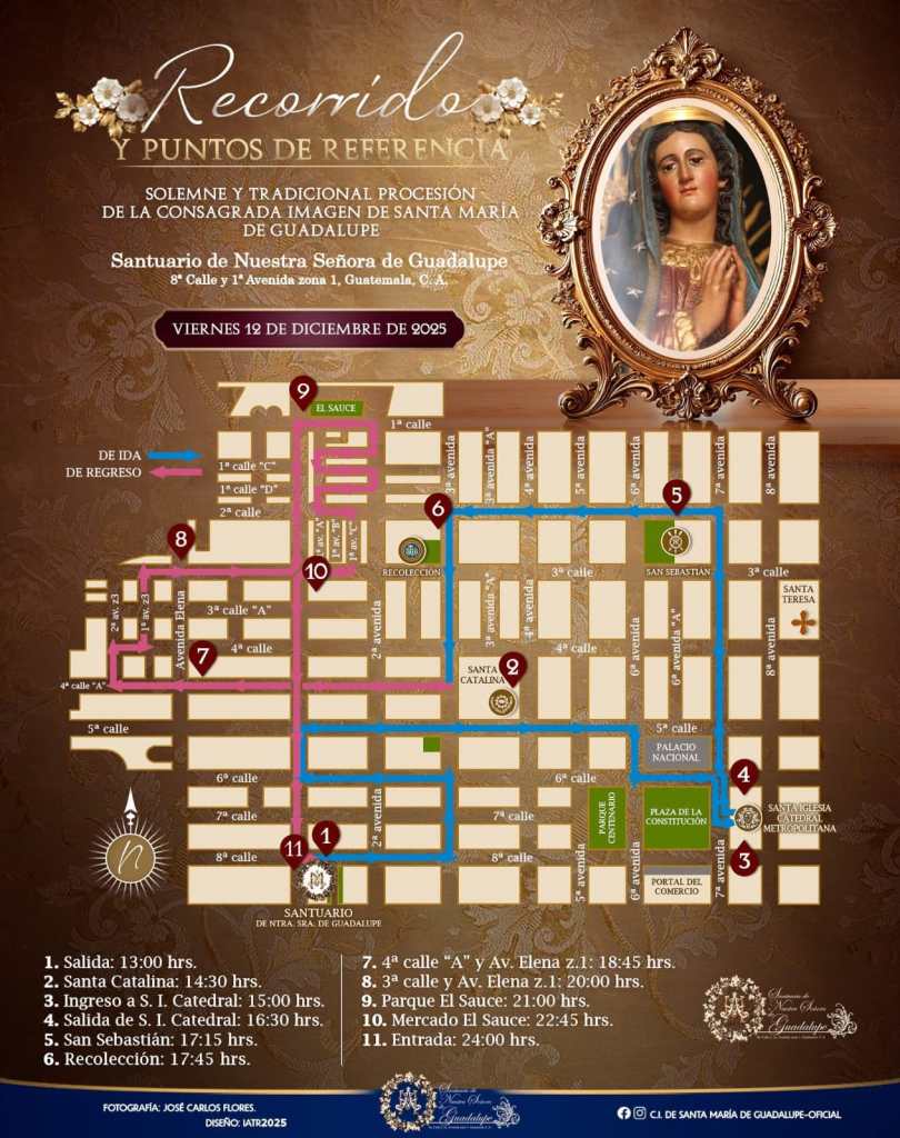 mapa del recorrido Día de la Virgen de Guadalupe
