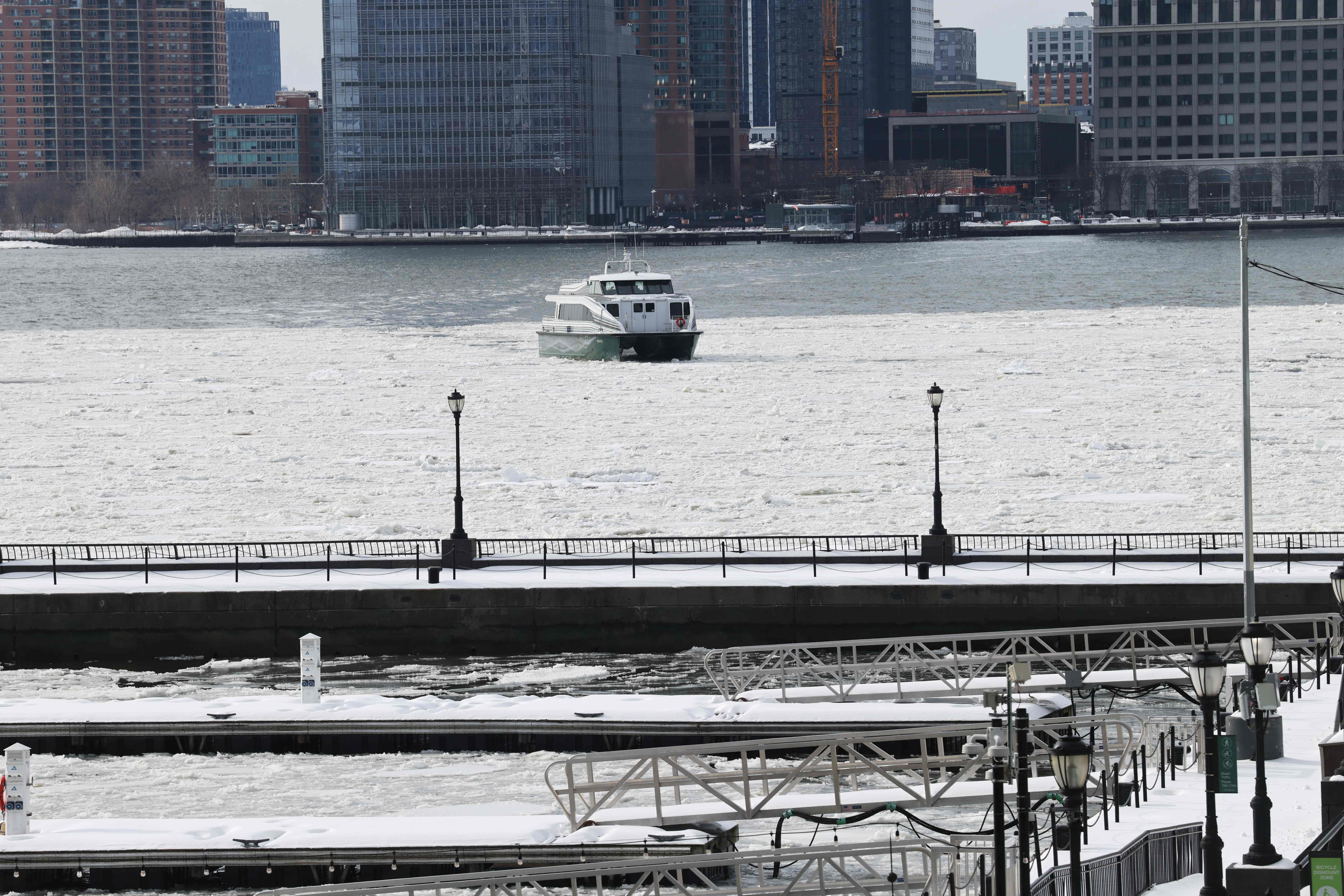 New York Continues To Dig Out From Winter Storm, As Frigid Temps Create Ice In The Hudson River