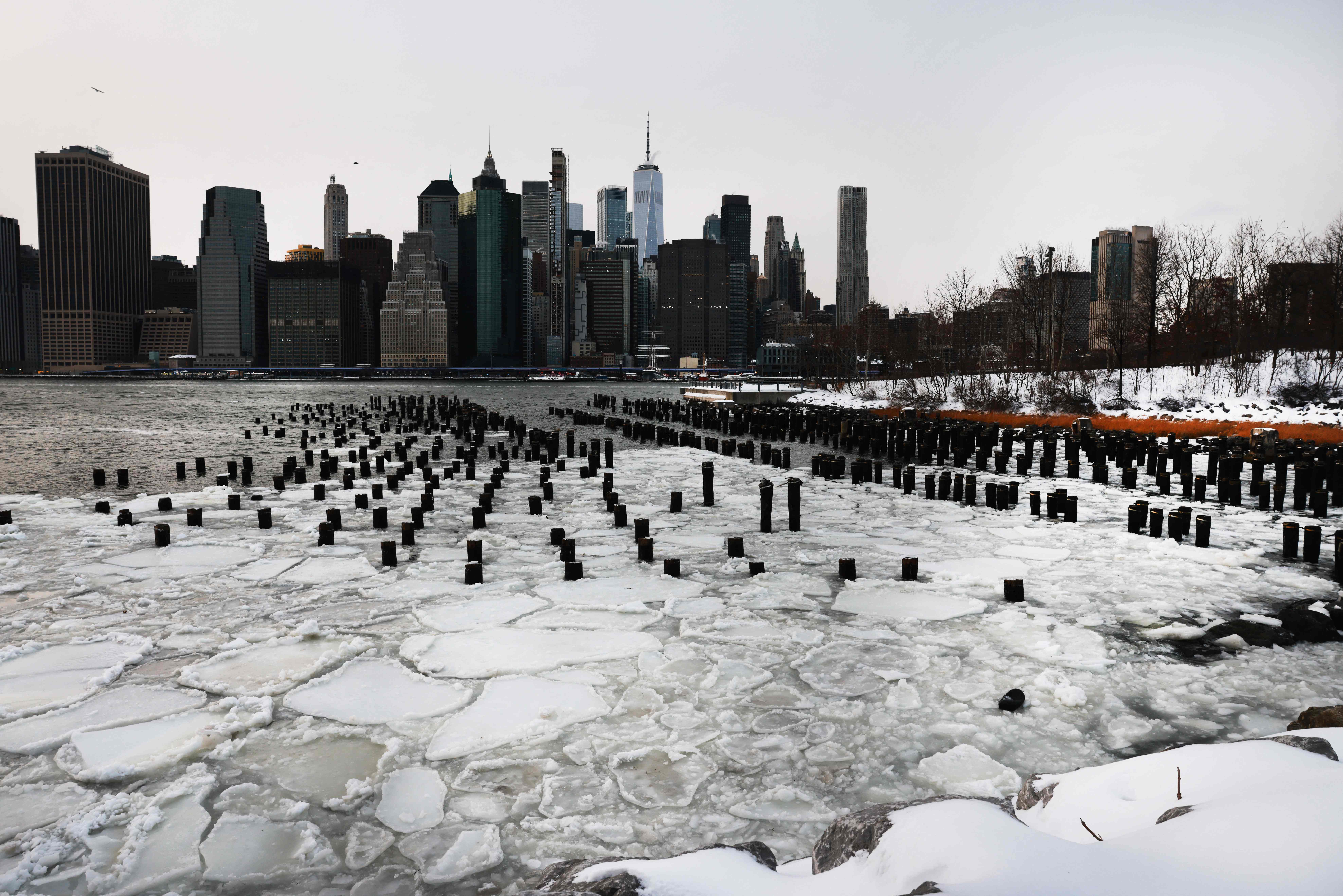 New York Continues To Dig Out From Winter Storm, As Frigid Temps Create Ice In The Hudson River
