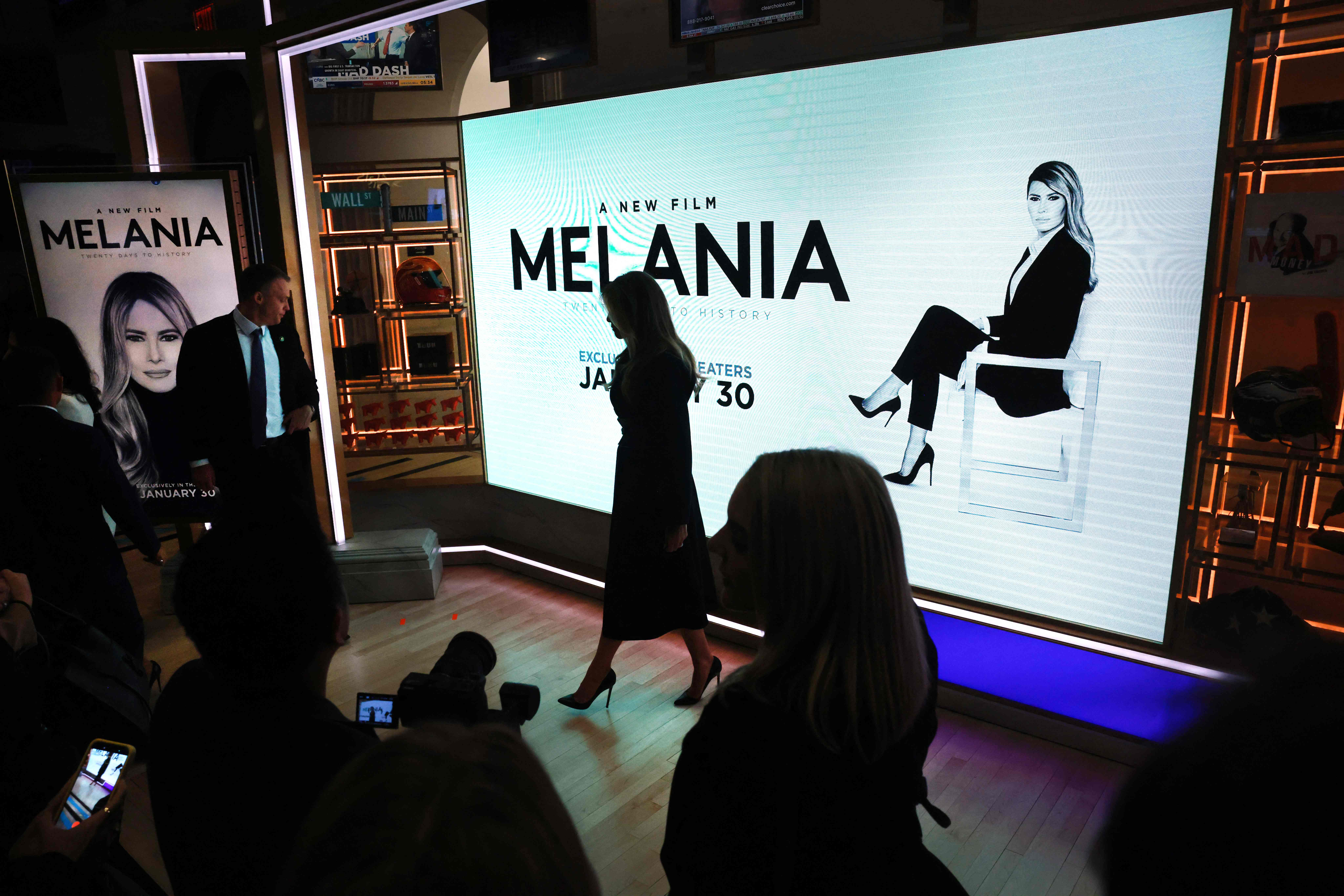 NEW YORK, NEW YORK - JANUARY 28: First lady Melania Trump appears at the New York Stock Exchange (NYSE) where she rang the opening bell on January 28, 2026 in New York City. Mrs. Trump made the appearance as part of her publicity tour for the film, "Melania," which documents her life in the 20 days leading up to President Donald Trumps second inauguration.   Spencer Platt/Getty Images/AFP (Photo by SPENCER PLATT / GETTY IMAGES NORTH AMERICA / Getty Images via AFP)