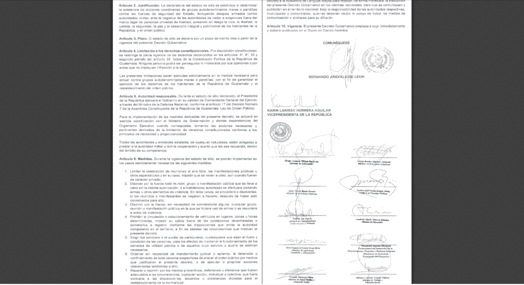 Acuerdo Gubernativo 1 2026 Estado de Sitio