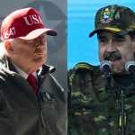 (COMBO) This combination of file pictures created on January 3, 2026 shows
(L) US President Donald Trump as he arrive for a visit to the USS George H.W. Bush aircraft carrier which is out at sea near Norfolk, Virginia, October 5, 2025, as he travels to see a Naval demonstration as part of the US Navy's 250th anniversary celebration, "America's Navy 250: Titans of the Sea - A Salute to the Fleet".
and (R) Venezuelas President Nicolás Maduro delivering a speech while holding Venezuelan independence hero Simón Bolívars Sword of Peru during a military ceremony at Fuerte Tiuna in Caracas, on November 25, 2025.. Venezuela on January 3, 2026, demanded an emergency meeting of the UN Security Council to discuss the US military strikes on the country, amid uncertainty over the whereabouts of President Nicolas Maduro. (Photo by SAUL LOEB and Federico PARRA / AFP)