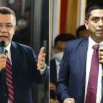 Foto compuesta de Estuardo Gálvez y Mynor Moto, confirmando su candidatura a magistrados de la Corte de Constitucionalidad de Guatemala; Gálvez a la izquierda y Moto a la derecha.