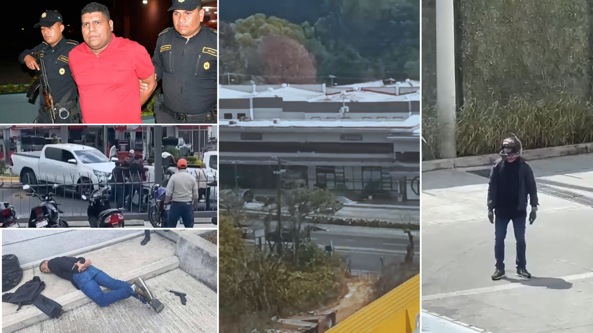 Composición de imágenes de Byron Ruiz: captura del narcotraficante en Guatemala en 2018 y escena del ataque armado donde murió el 12 de febrero de 2025 en carretera a El Salvador.