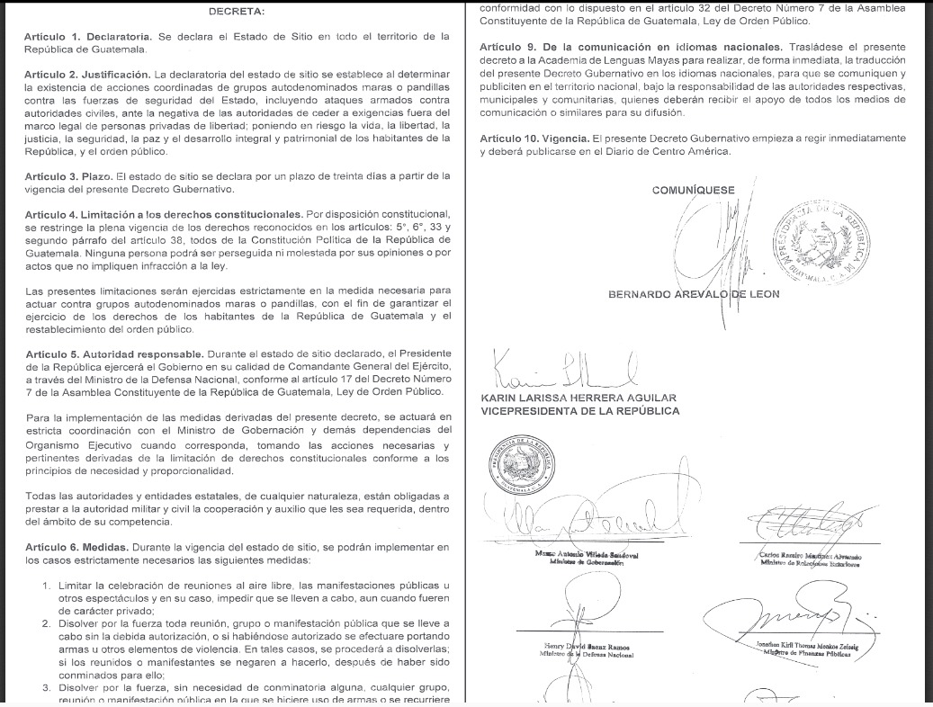 Estado de Sitio decretado por Bernardo Arévalo el 18 de enero de 2026.