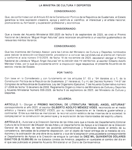 Premio Nacional de Literatura Miguel Angel Asturias 2025