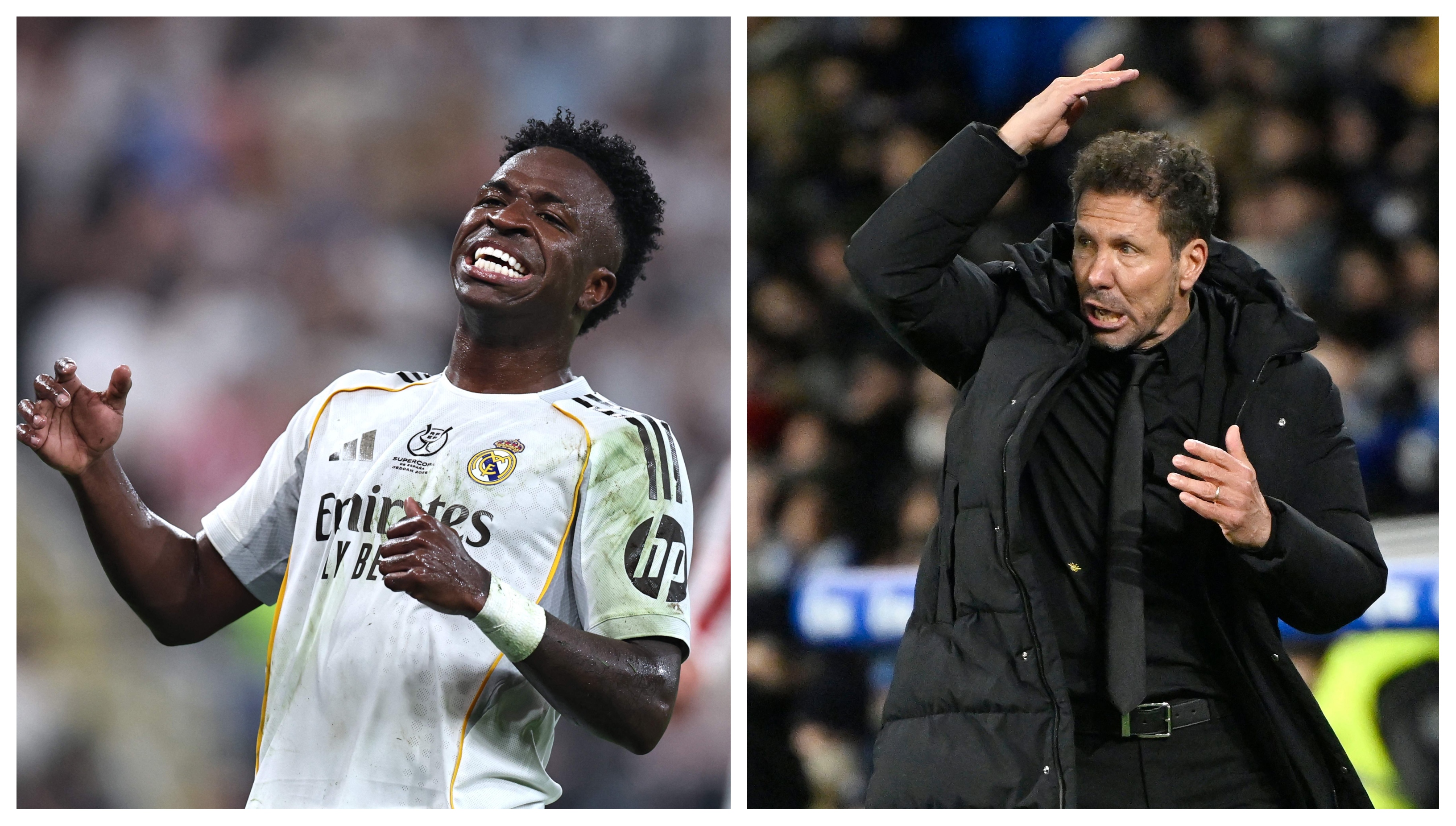 Simeone y Vinicius JR. tuvieron un cruce de palabras en la Supercopa de España. (Foto Prensa Libre: AFP).