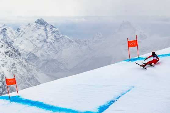 Cortina d'Ampezzo (Italy), 06/02/2026.- Malorie Blanc of Switzerland in action during the women's official Alpine Skiing Downhill training at the 2026 Olympic Winter Games at the Tofane Alpine Skiing Center in Cortina d'Ampezzo, Italy, 06 February 2026. (Italia, Suiza) EFE/EPA/JEAN-CHRISTOPHE BOTT