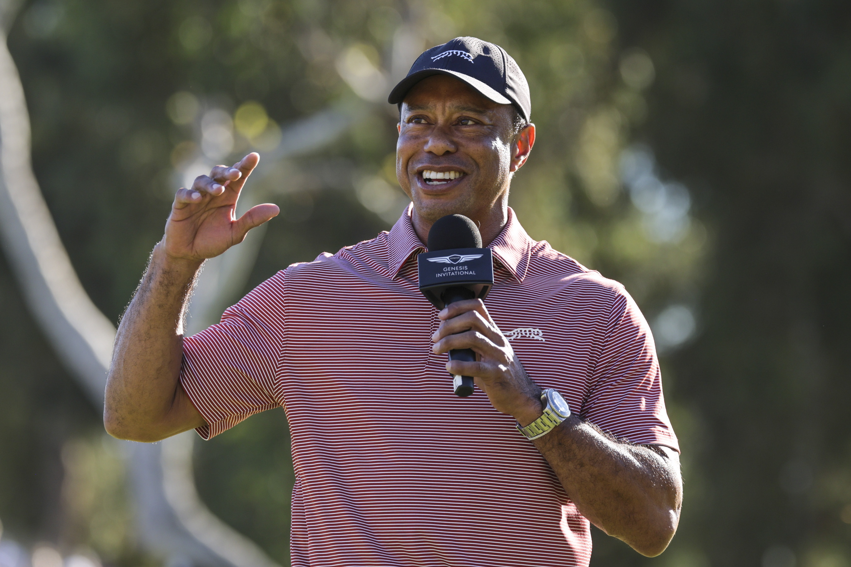 LOS ANGELES (United States), 23/02/2026.- American golfer Tiger Woods is introduced during the final round of the 2026 Genesis Invitational at Riviera Country Club in Los Angeles, California, USA, 22 February 2026. EFE/EPA/CHRIS TORRES