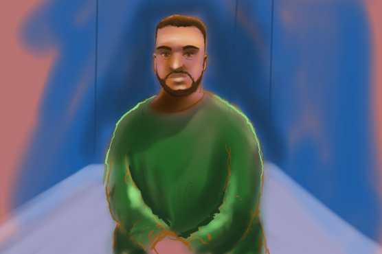 A sketch by artist Rocco Fazzari shows accused Bondi shooter Naveed Akram appearing via video link at Downing Centre Local Court in Sydney on February 16, 2026. (Photo by Rocco Fazzari / AFP) / RESTRICTED TO EDITORIAL USE - MANDATORY CREDIT "AFP PHOTO / ROCCO FAZZARI" - NO MARKETING NO ADVERTISING CAMPAIGNS