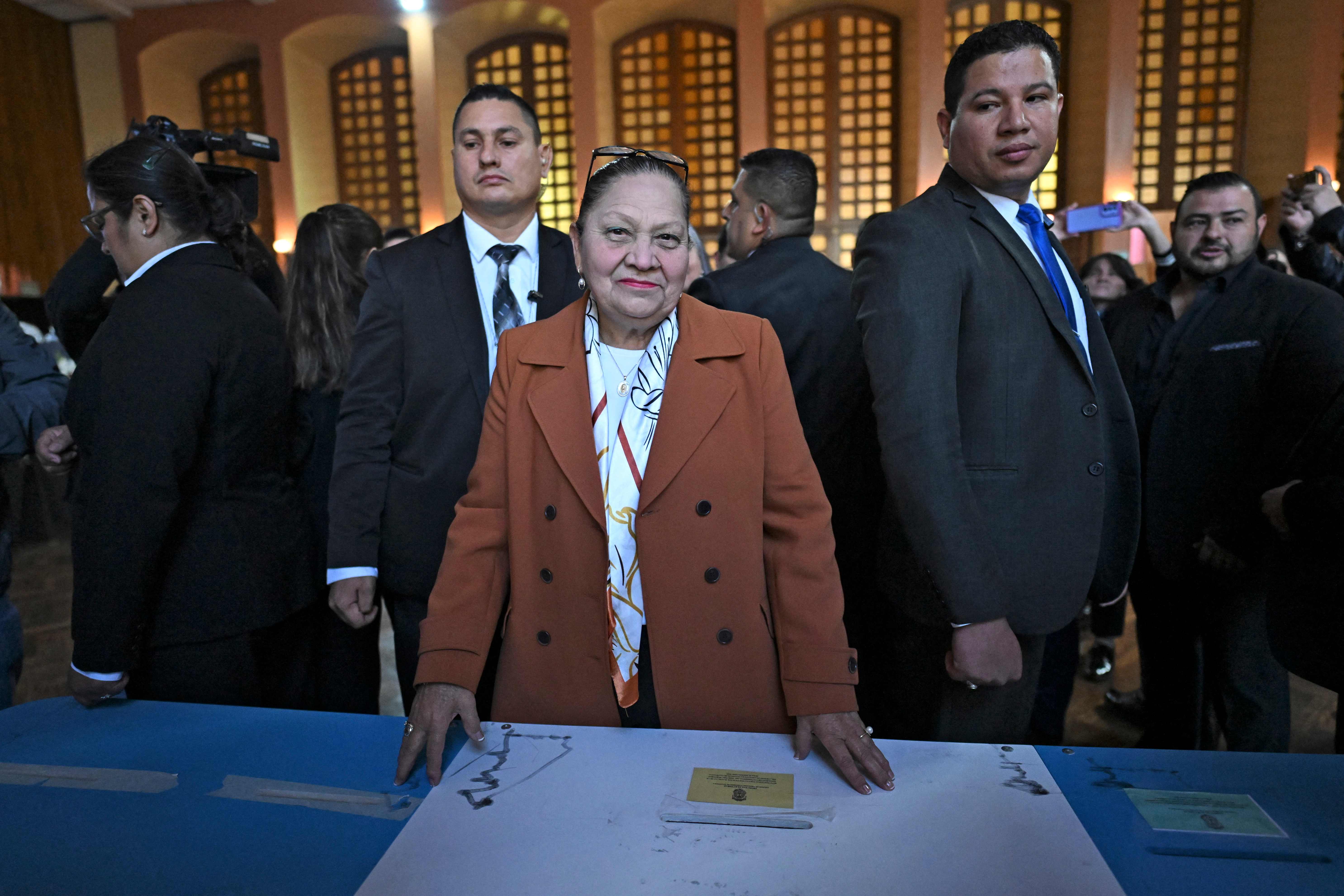 (FILES) Guatemala's Attorney General, Consuelo Porras, takes part in the vote to choose magistrates for the Constitutional Court at the Association of Attorneys and Notaries in Guatemala City on February 12, 2026. Experts appointed by the United Nations called for an investigation into Guatemala's Attorney General Maria Consuelo Porras on February 16, 2026, for her alleged involvement in illegal international adoptions of indigenous children in the 1980s. (Photo by JOHAN ORDONEZ / AFP)