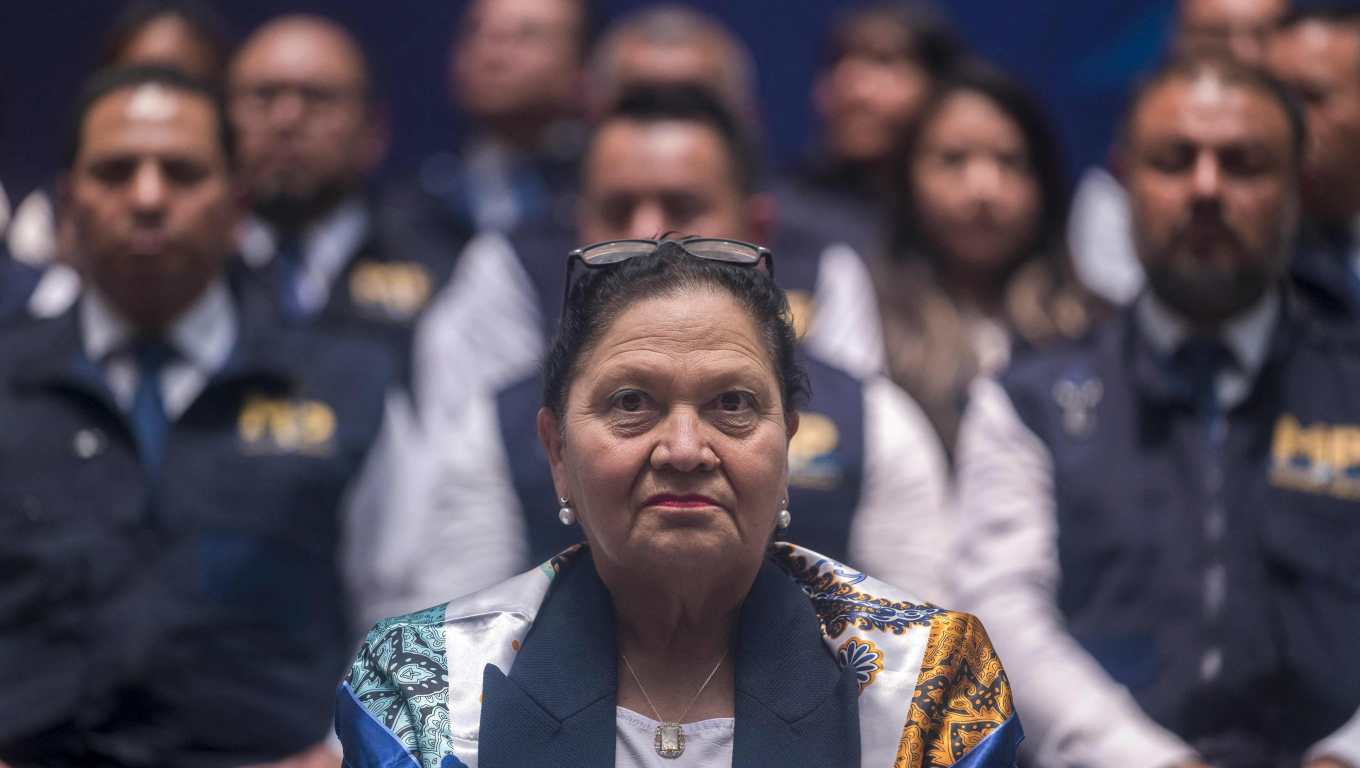 (FILES) Guatemala's Attorney General, Consuelo Porras, attends a press conference at the Public Prosecutor's Office building in Guatemala City on May 7, 2024. Experts appointed by the United Nations called for an investigation into Guatemala's Attorney General Maria Consuelo Porras on February 16, 2026, for her alleged involvement in illegal international adoptions of indigenous children in the 1980s. (Photo by Edwin BERCIAN / AFP)