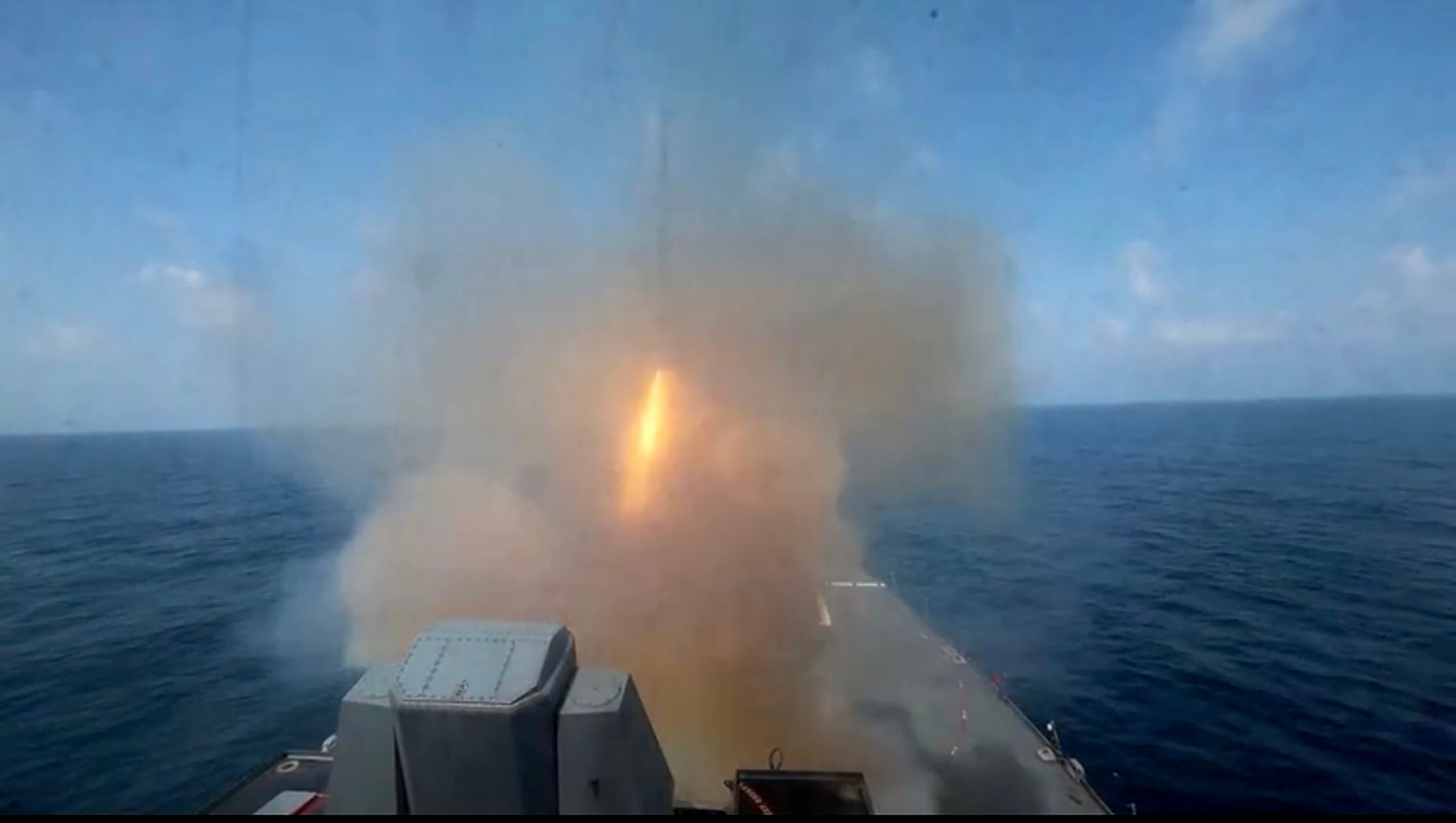 In this screen grab obtained on February 28, 2026 from video released by the US Central Command on their X account @CENTCOM shows the Arleigh Burke class guided-missile-destroyer, USS Spruance (DDG 111), firing Tomahawk Land Attack Missiles in support of Operation Epic Fury, from an undisclosed location on February 28, 2026. The United States and Israel launched a wave of strikes against targets in Iran on February 28, sparking swift retaliation by the Islamic republic which responded with missile attacks across the region. (Photo by US Central Command (CENTCOM) / AFP) / RESTRICTED TO EDITORIAL USE - MANDATORY CREDIT "U.S. CENTCOM - Hand-Out" - NO MARKETING NO ADVERTISING CAMPAIGNS - DISTRIBUTED AS A SERVICE TO CLIENTS