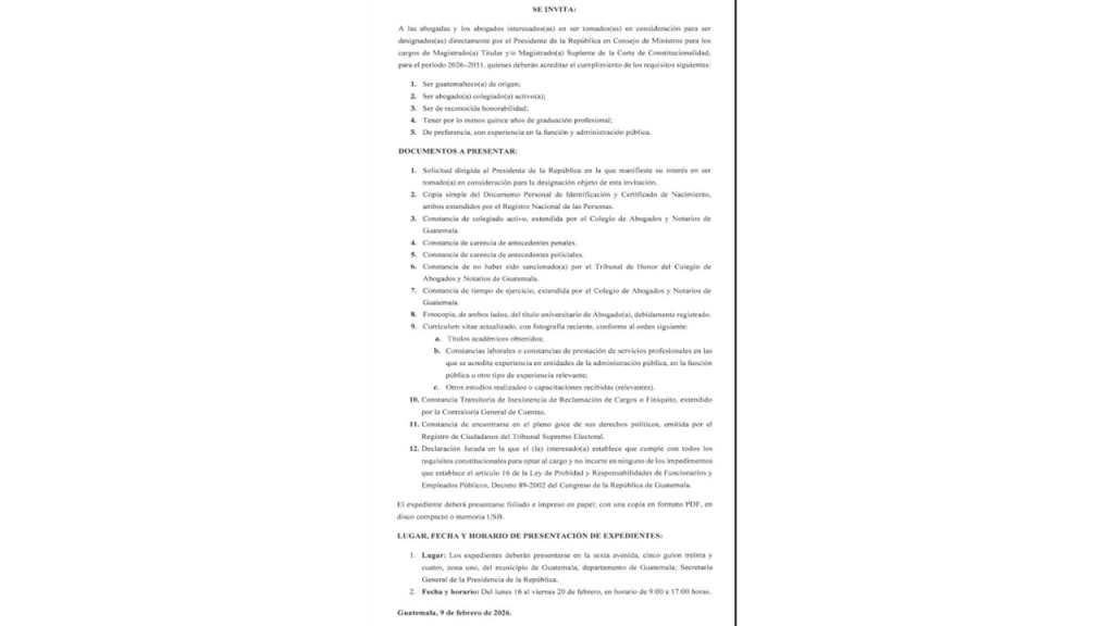 Convocatoria Ejecutivo magistrado Corte de Constitucionalidad