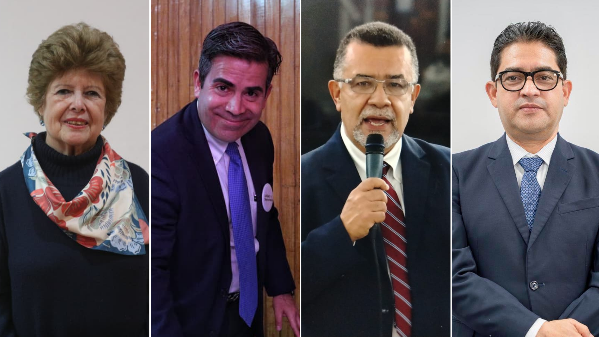 Cuatro candidatos a magistrados de la Corte de Constitucionalidad, incluyendo Astrid Lemus, Luis Fernando Bermejo, Estuardo Gálvez y Melvin Portillo, durante el proceso de segunda vuelta CANG 2026.