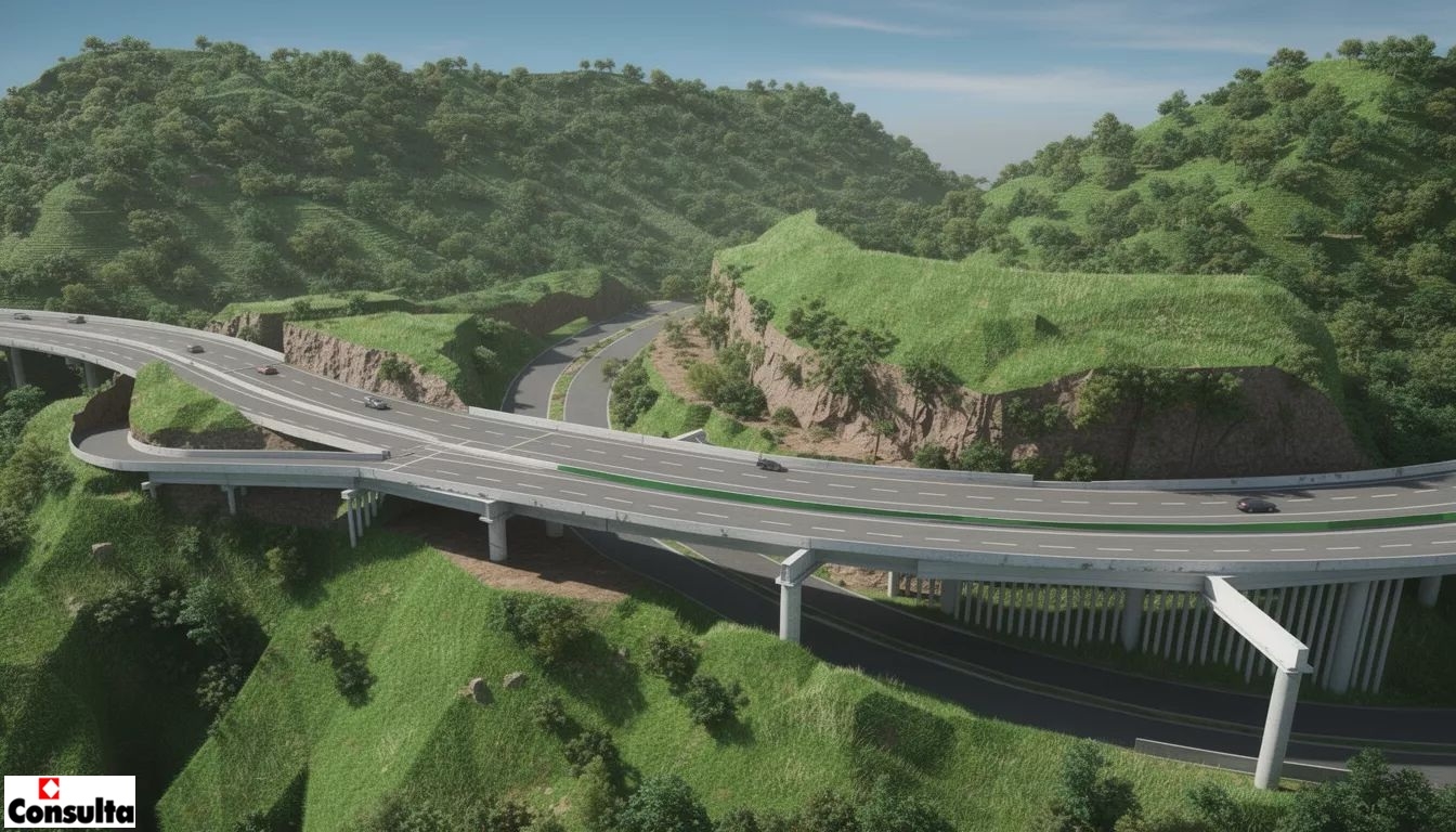 En la imagen se observa el render del puente que conectará San Cristóbal, Mixco, con la Ciudad de Guatemala, como parte de la fase 1 del proyecto Corredor Verde, que contempla la construcción de un viaducto de cuatro kilómetros (Foto, Prensa Libre: Cortesía Consulta)