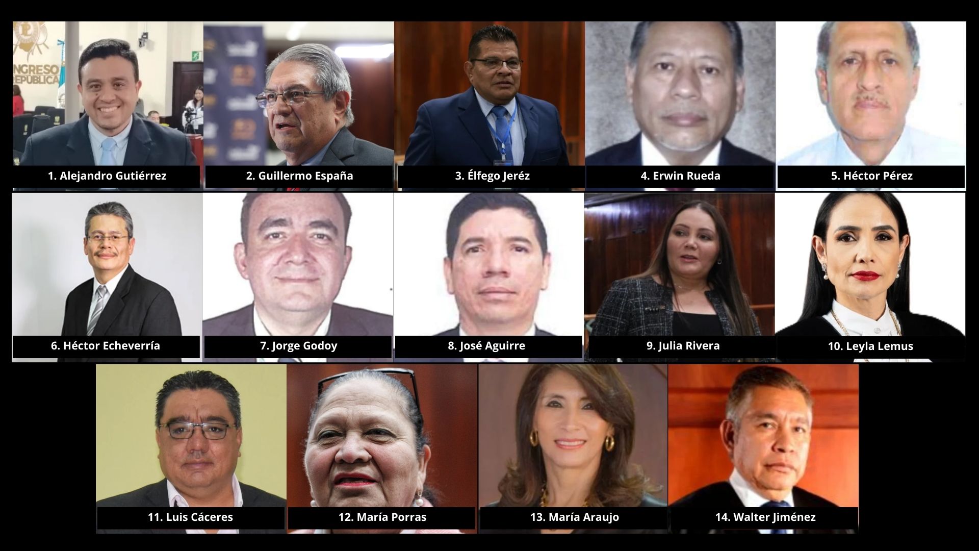 Catorce perfiles, entre ellos Porras, Lemus y Demetrio, compiten en la Usac por magistraturas en la CC. El CSU decidirá este 16 de febrero a los dos magistrados de la CC por el periodo 2026-2031 (Foto, Prensa Libre y Guatemala Visible)