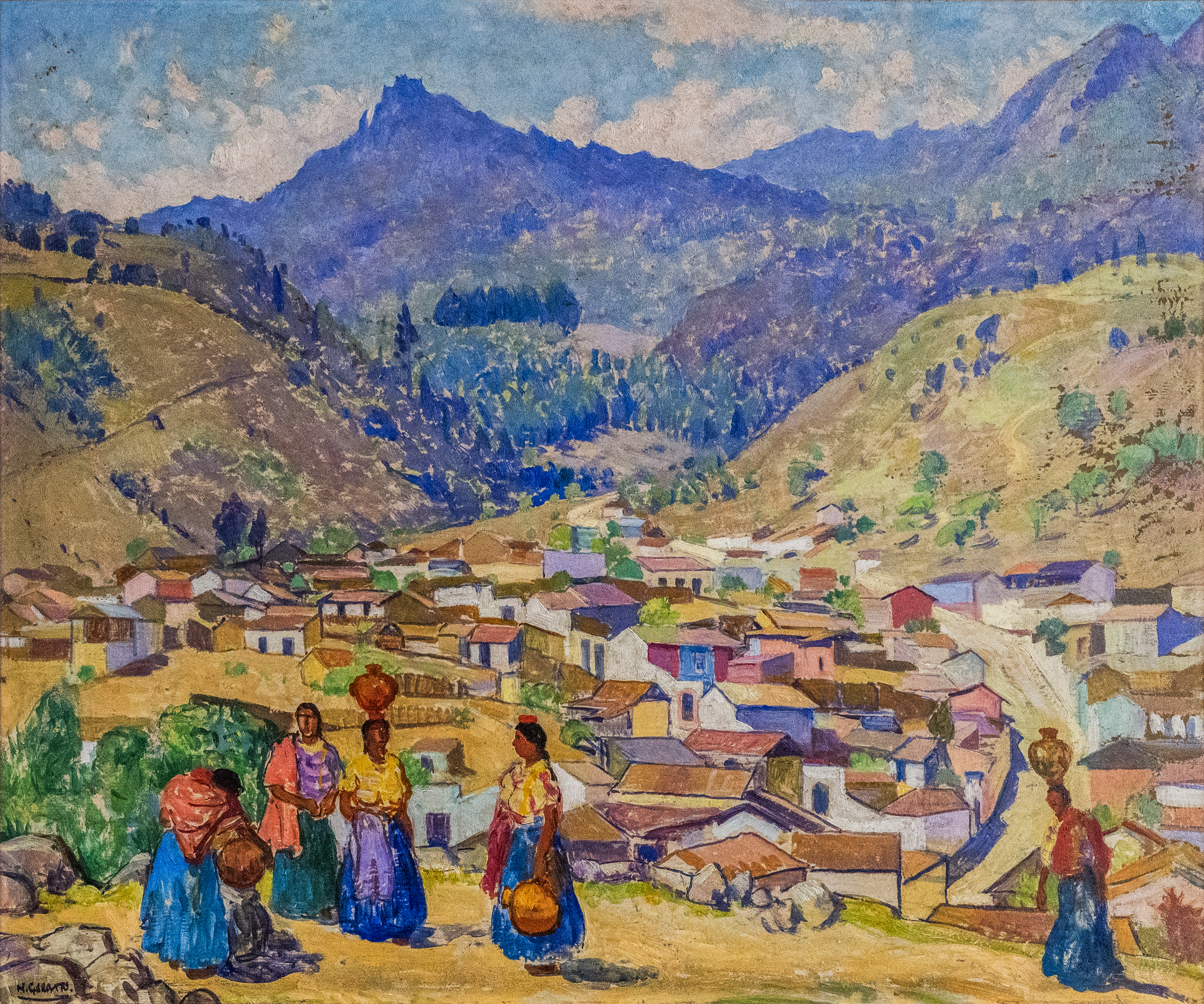 Un paisaje pintado por el artista guatemalteco Humberto Garavito está en la muestra abierta en el Banco de Guatemala.  (Foto Prensa Libre: Banco de Guatemala)