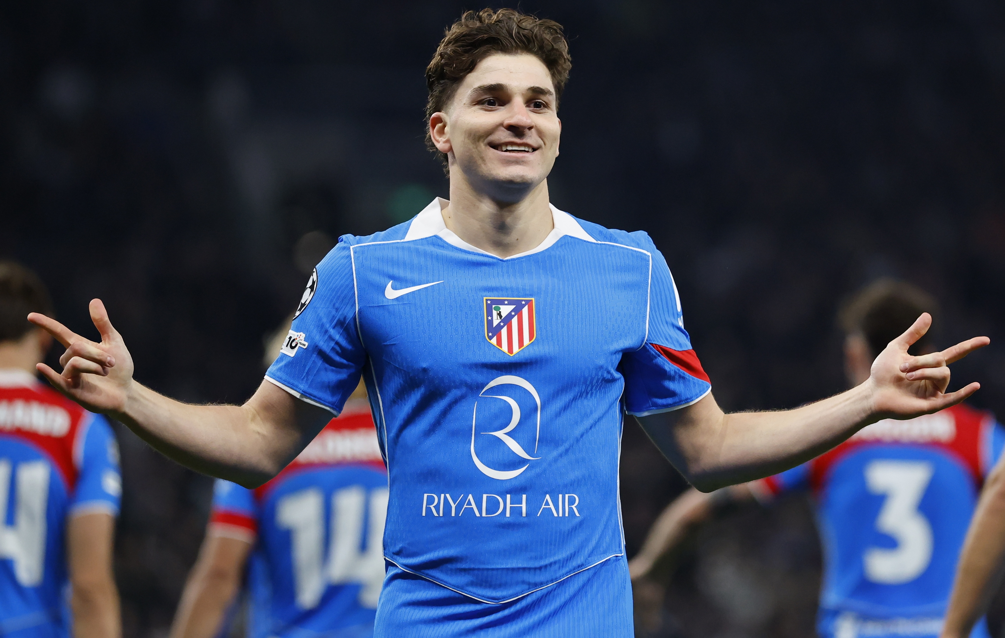 LONDON (United Kingdom), 18/03/2026.- Atletico Madrid's Julian Alvarez celebrates after scoring the 1-1 goal during the UEFA Champions League Round of 16 2nd leg match between Tottenham Hotspurs and Atletico Madrid in London, Great Britain, 18 March 2026. (Liga de Campeones, Gran Bretaña, Reino Unido, Londres) EFE/EPA/TOLGA AKMEN