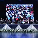 Magistrados titulares del Tribunal Supremo Electoral participan en el acto de presentación de la nueva magistratura para el período del 2026 al 2032. (Foto Prensa Libre: Byron Baiza)