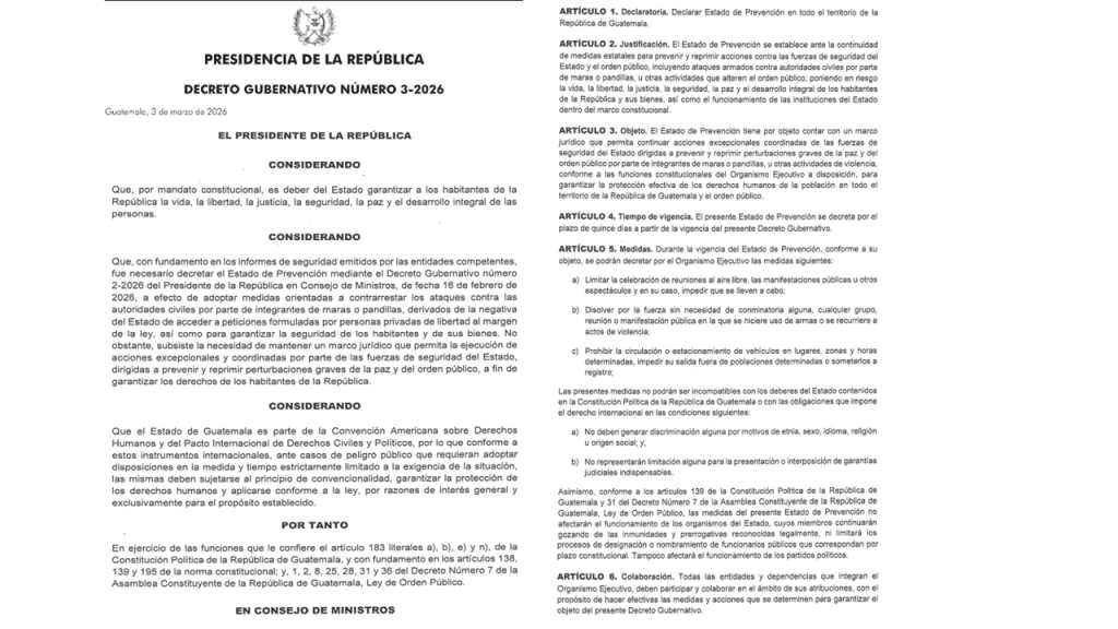 Estado de Prevención Bernardo Arévalo 4 marzo 