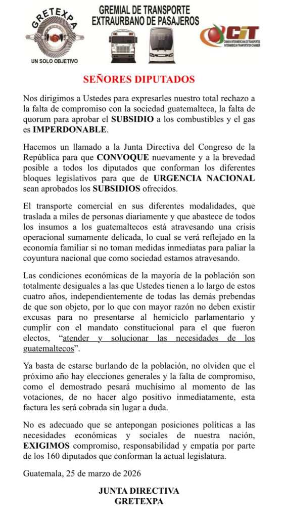 Gretexpa subsidios urgencia nacional