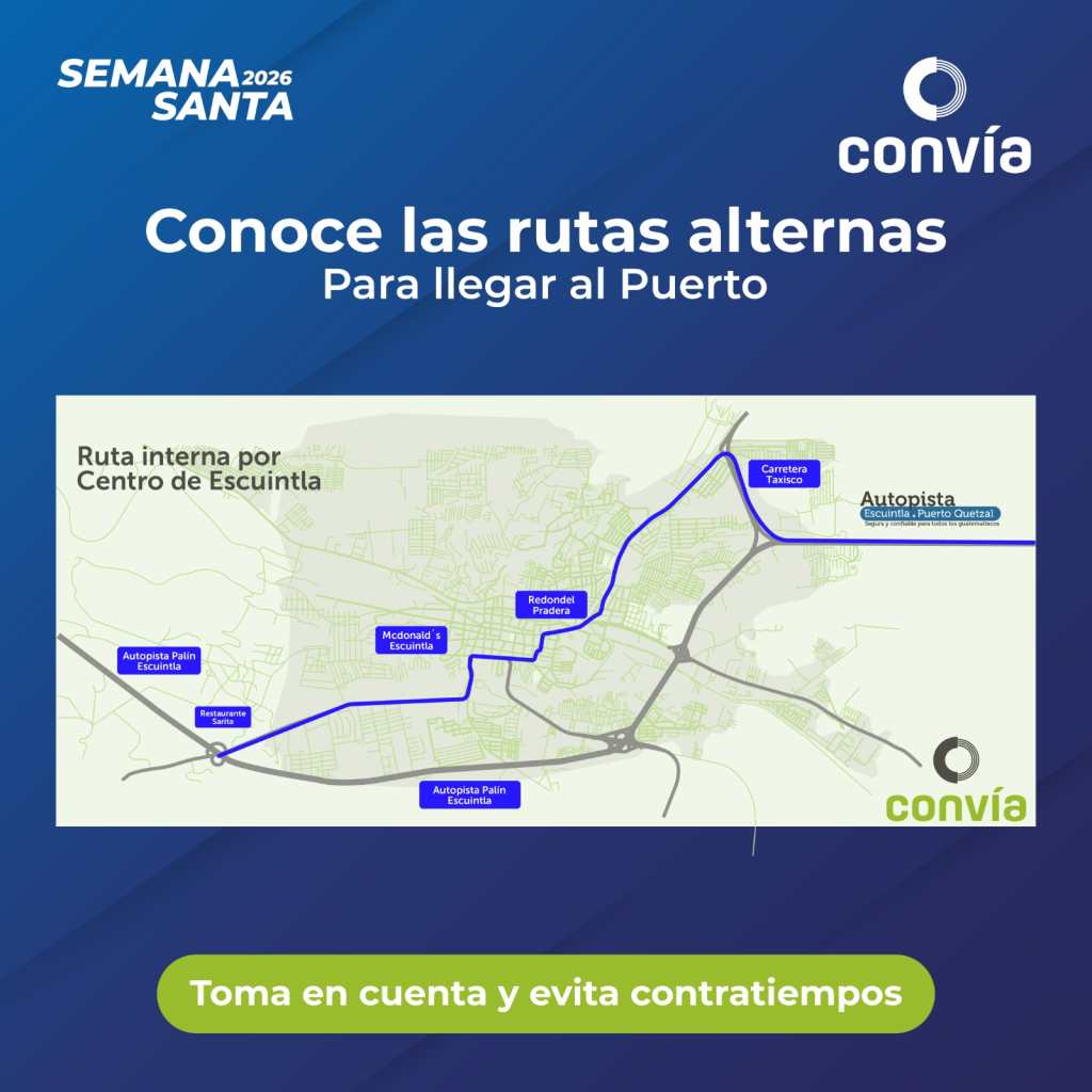 Mapa de ruta interna por el centro de Escuintla hacia Puerto Quetzal y Puerto San José