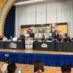 Lester Martínez en conferencia de prensa previo a su combate de este sábado 21 de marzo frente a Immanuwel Aleem. (Foto Prensa Libre: Cortesía Mariluz Gonzalez).