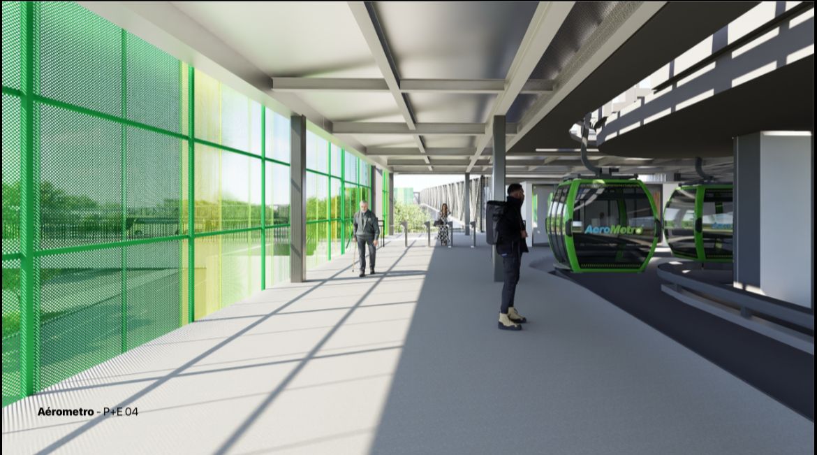 El andén de abordaje del AeroMetro en Guatemala permitirá un ingreso continuo y seguro, con cabinas en movimiento lento y asistencia de personal en estación.