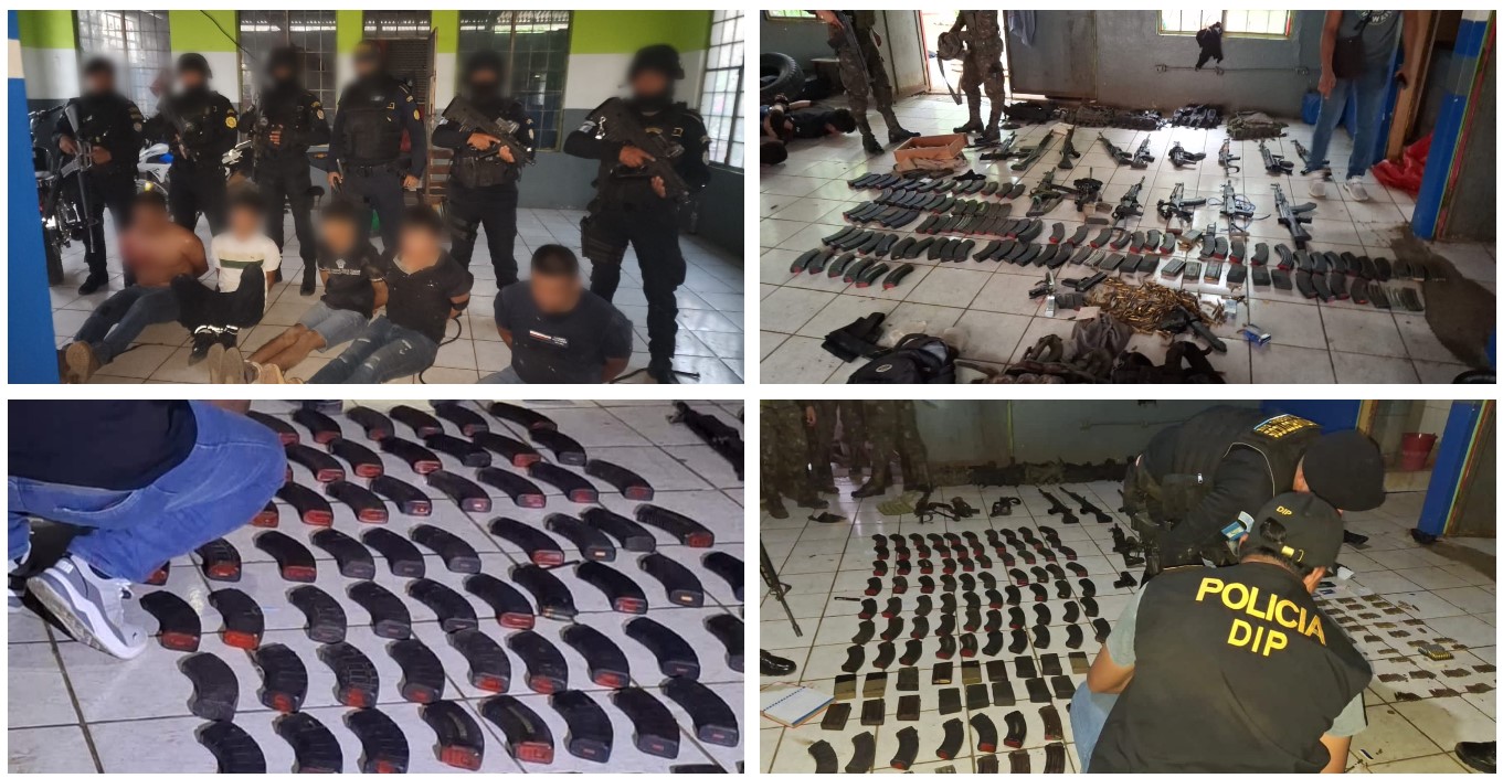 Autoridades incautan armas, tolvas y equipo durante operativo contra estructura criminal en Huehuetenango. (Foto Prensa Libre: PNC)