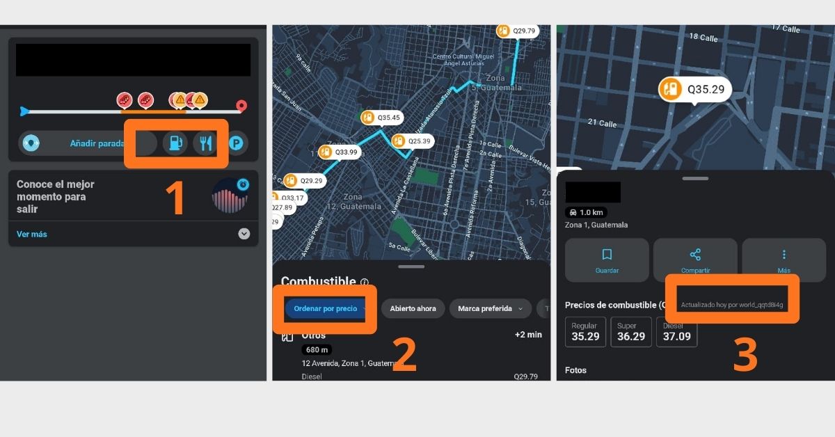 Precios de combustible en Waze: 1) seleccione el ícono de gasolina, 2) filtre por precio, ubicación o marca, y 3) verifique que la actualización sea reciente. Nota: los datos son aportados por usuarios y no están supervisados por autoridades.