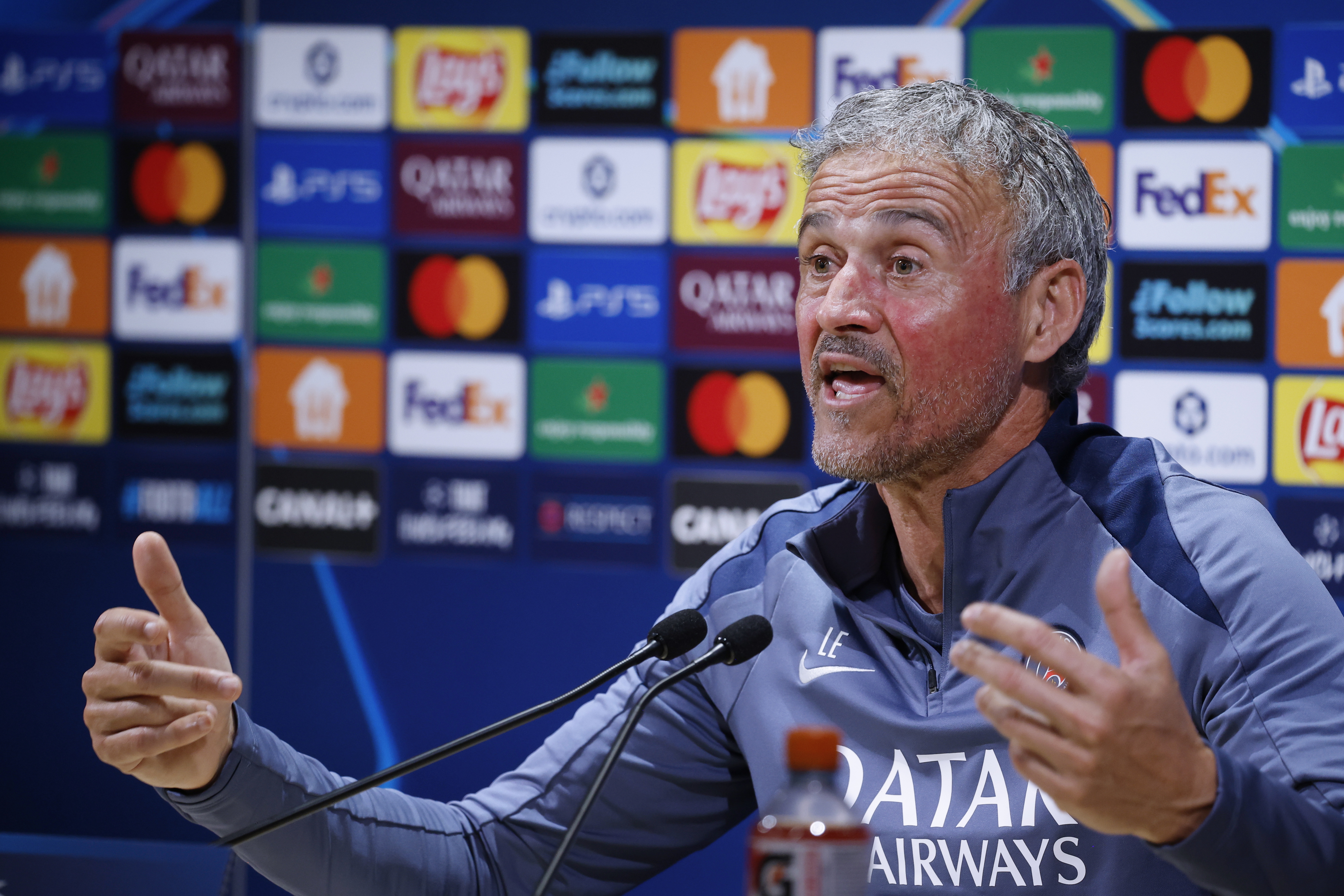 Poissy (France), 27/04/2026.- PSG head coach Luis Enrique attends a press conference at PSG Campus training center in Poissy, west of Paris, France, 27 April 2026. PSG will face Bayern Munchen on 28 April in their UEFA Champions League semifinal 1st leg match. (Liga de Campeones, Francia) EFE/EPA/YOAN VALAT