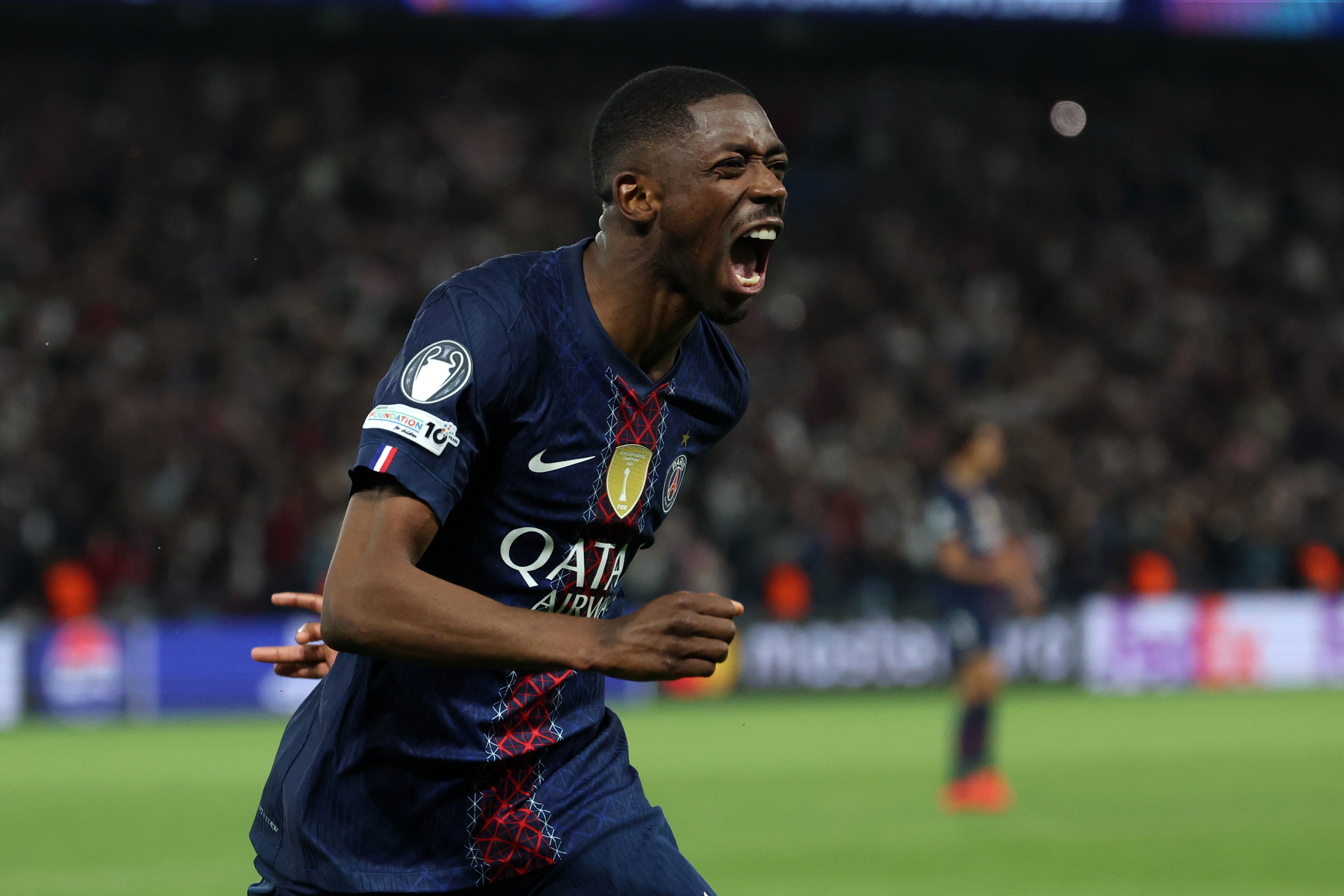 PARIS (France), 28/04/2026.- Ousmane Dembele of PSG celebrates scoring the 3-2 goal during the UEFA Champions League semi-final match between Paris Saint-Germain and Bayern Munich in Paris, France 28 April 2026. (Liga de Campeones, Francia) EFE/EPA/MOHAMMED BADRA