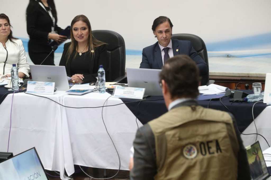 Claudia Paredes observa a delegado de la OEA durante sesión de Comisión de Postulación para fiscal general