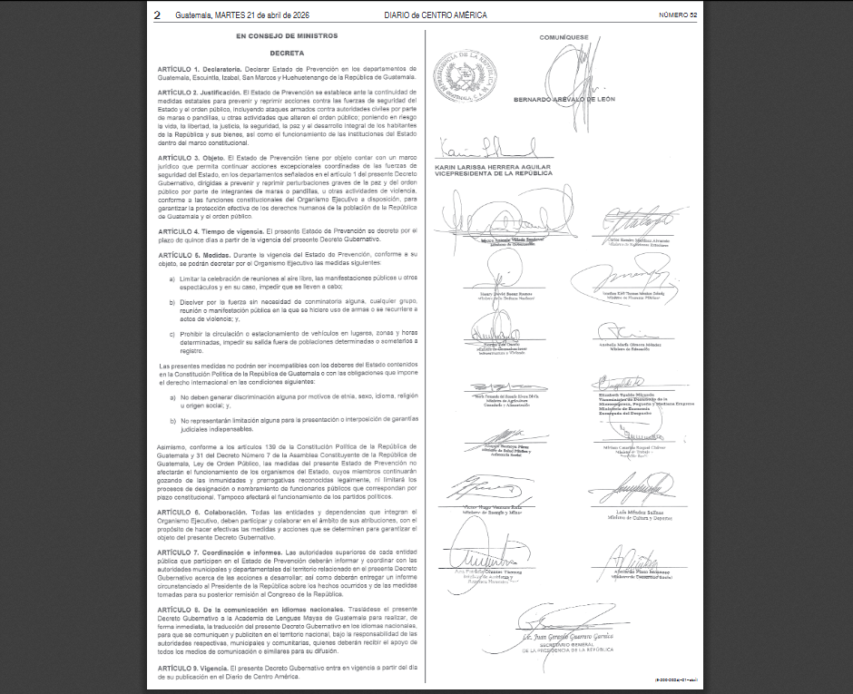Estado de prevención 21 abril