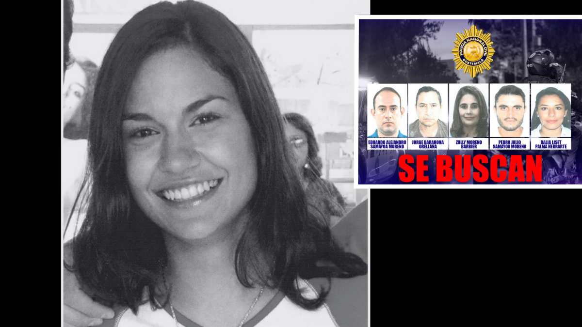 Composición de fotografías de Claudina Velásquez y afiche de búsqueda de implicados capturados en el caso