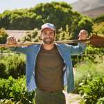 Man, farmer portrait and shovel outdoor, gardening and sustainability project for organic soil. Male person, agriculture and spade for plant harvest in nature, agro confidence and farm for growth.