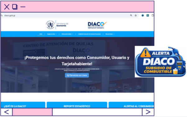 La DIACO habilitará en su sitio web oficial el botón “Alerta DIACO – Subsidio de Combustibles”, cuya imagen ya fue difundida para facilitar su identificación por los usuarios. (Foto, Prensa Libre)