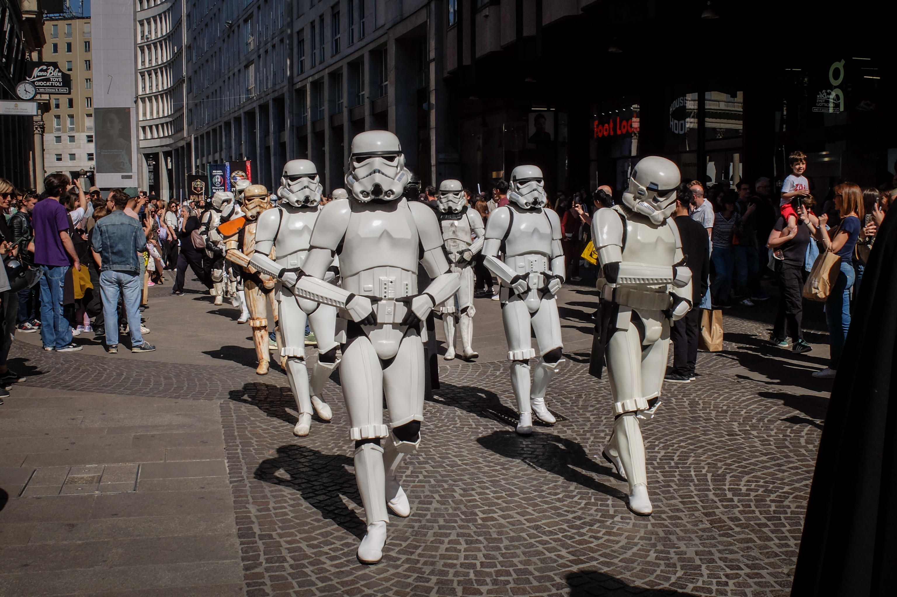 MILAN (Italy), 02/05/2026.- Enthusiasts in costume arrive at the Duomo square during the Star Wars parade in downtown Milan, Italy, 02 May 2026. (Italia) EFE/EPA/MATTEO CORNER