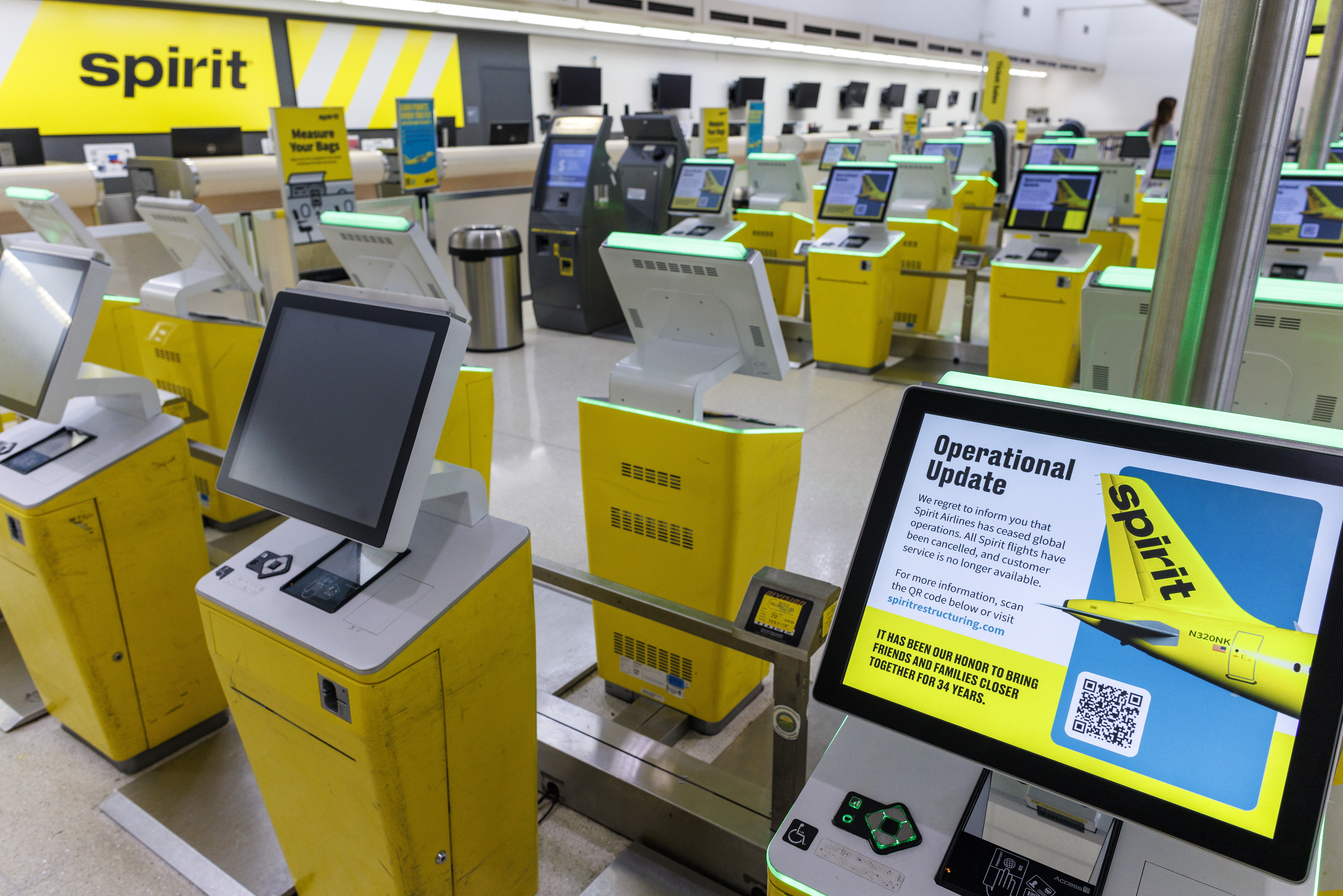 Recepción o mostrador de Spirit Airlines canceló todas sus operaciones el 2 de mayo del 2026,